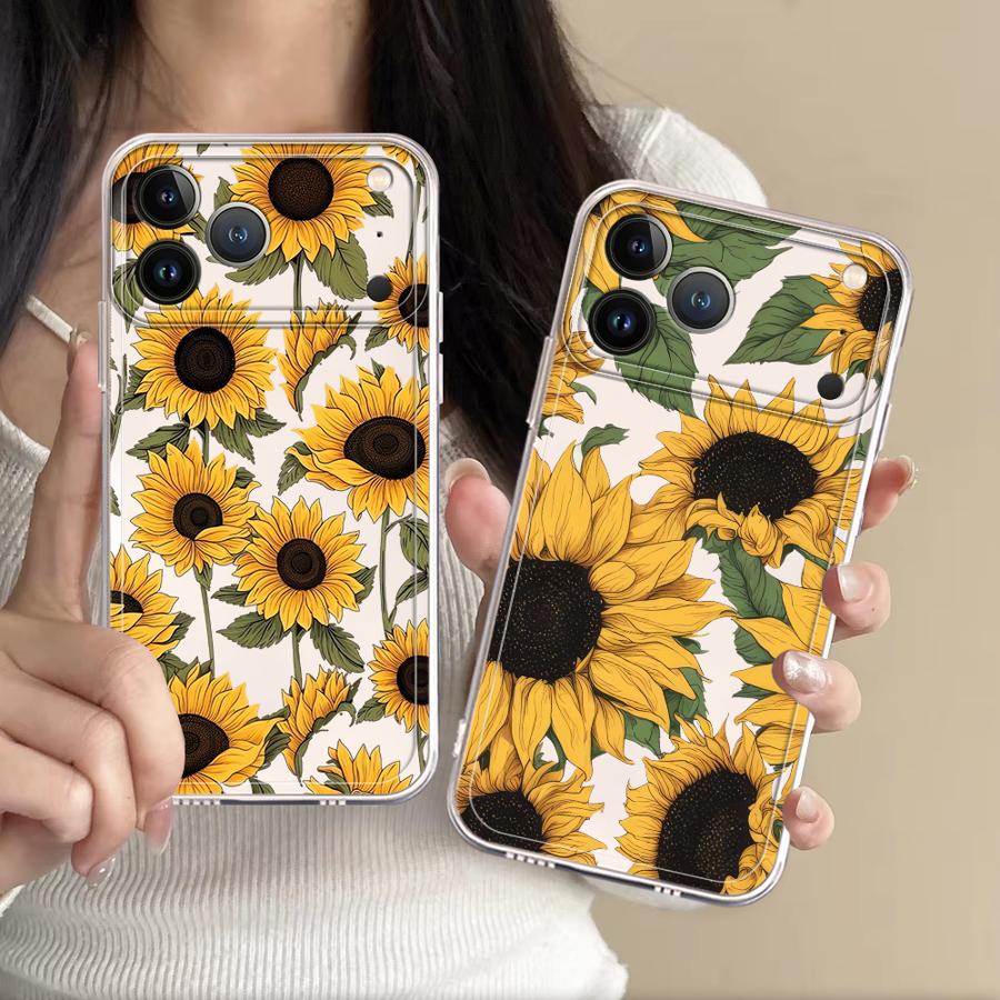 Phone Cases Iphone 16 Pro Max - Custodia Trasparente con Motivo Girasole Carino